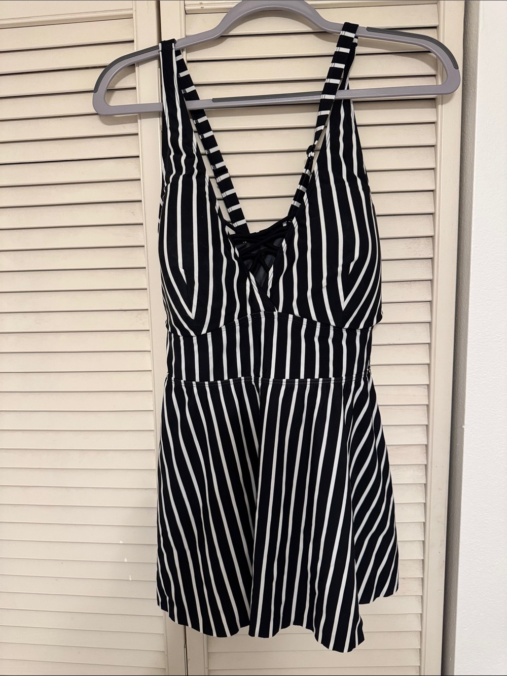 torrid Black and White Striped Lace-Up bathing suit top